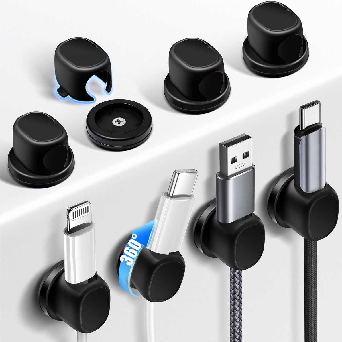 Omgoods - 8 Stuks Kabelhouders - Zelfklevende Swivel Kabelorganizer voor Bureau en Wand