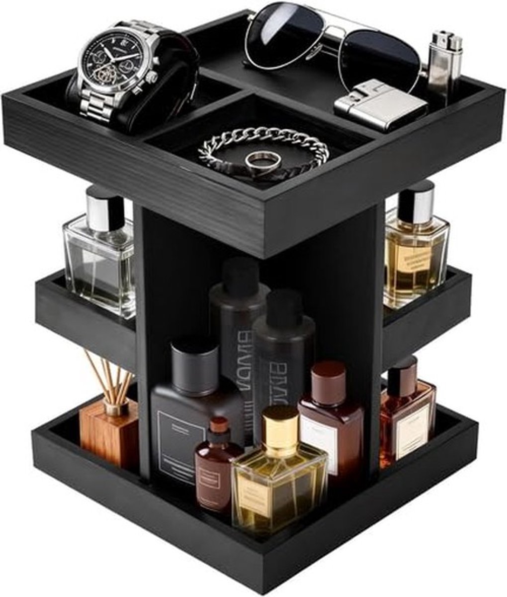 Omgoods - Bureau Parfumhouder voor Heren - 3-Traps Houten Rek met Draaifunctie
