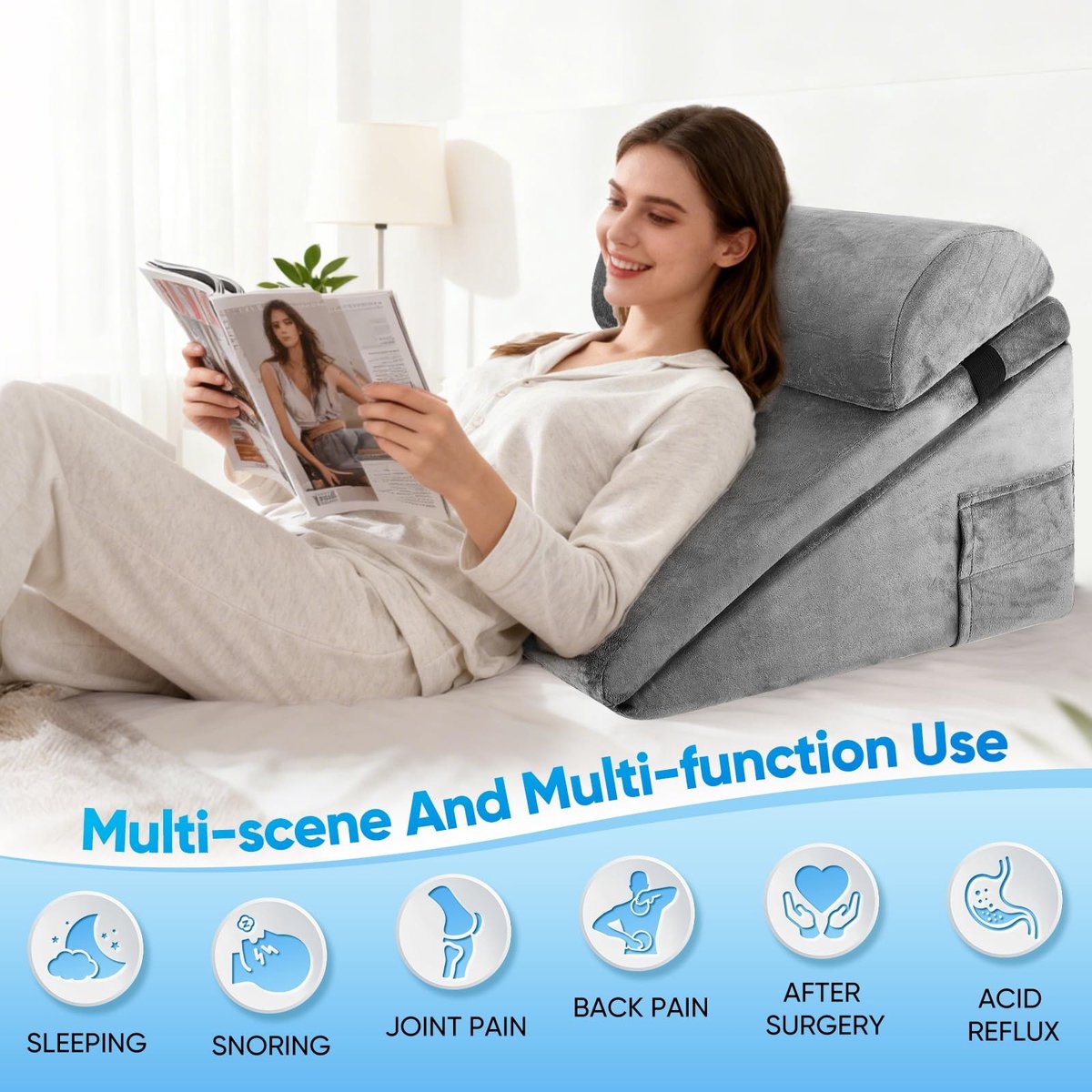 Omgoods - Triangular Memory Foam Bed Leeskussen voor Slaapapneu en Acid Reflux - Grijs