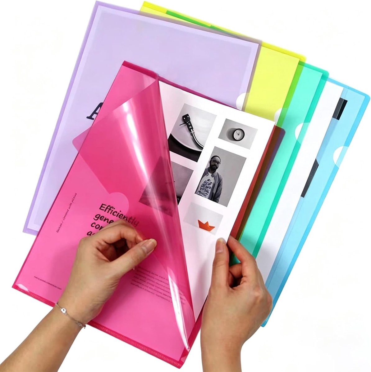 hoezen A4 open zijwaarts 42 stuks A4-documenten in 6 kleuren PP kunststof documentenhoezen met ronde sleuf glasheldere zichthoezen voor kantoor, school en papierorganisatie