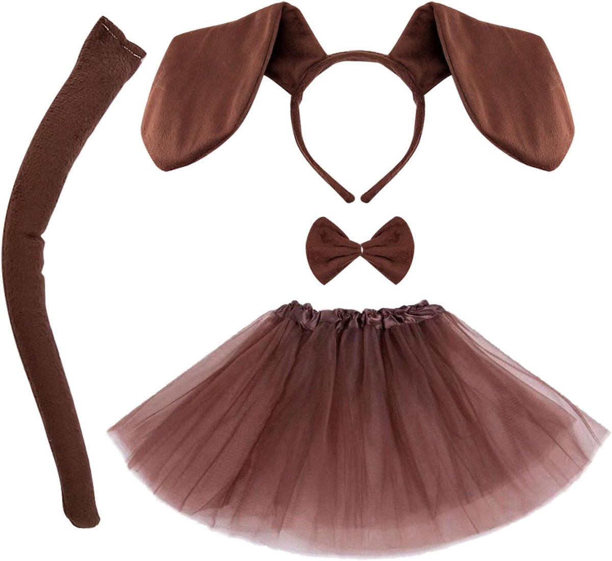 4-delig puppykostuum voor honden, inclusief tutu-rok, hoofdband, vlinderdas, staart voor peuters, Halloween, kostuumaccessoires voor verjaardagen