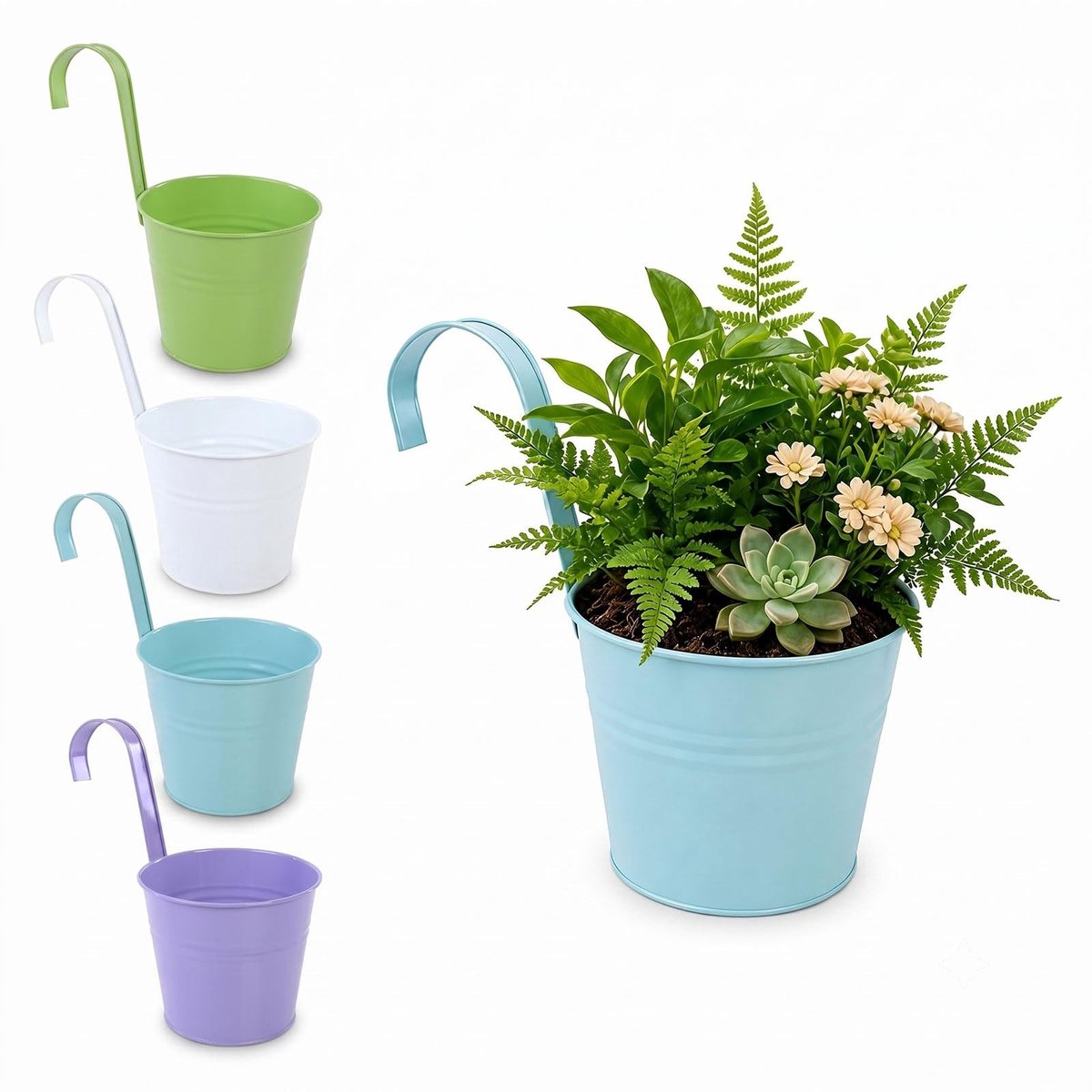 Omgoods - Set van 4 Hangmanden - Vintage Bloempotten met Haak, 16 cm