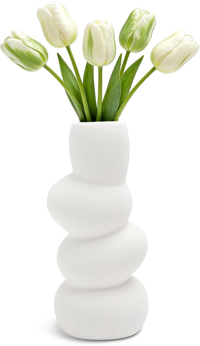 Omgoods - Sculpturale Keramische Vaasje in Matte Wit - 20cm Hoog