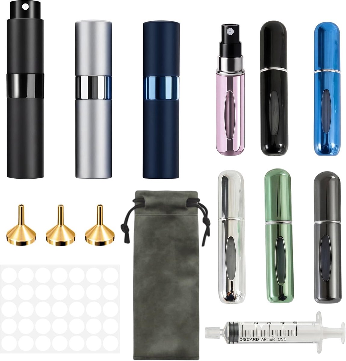 18-delige parfumverstuiver set parfumverstuiver voor onderweg en parfum navulflacons voor reizigers forenzen vakantiegangers voor vluchten kantoor dagelijks gebruik vakantie 5 ml 8 ml