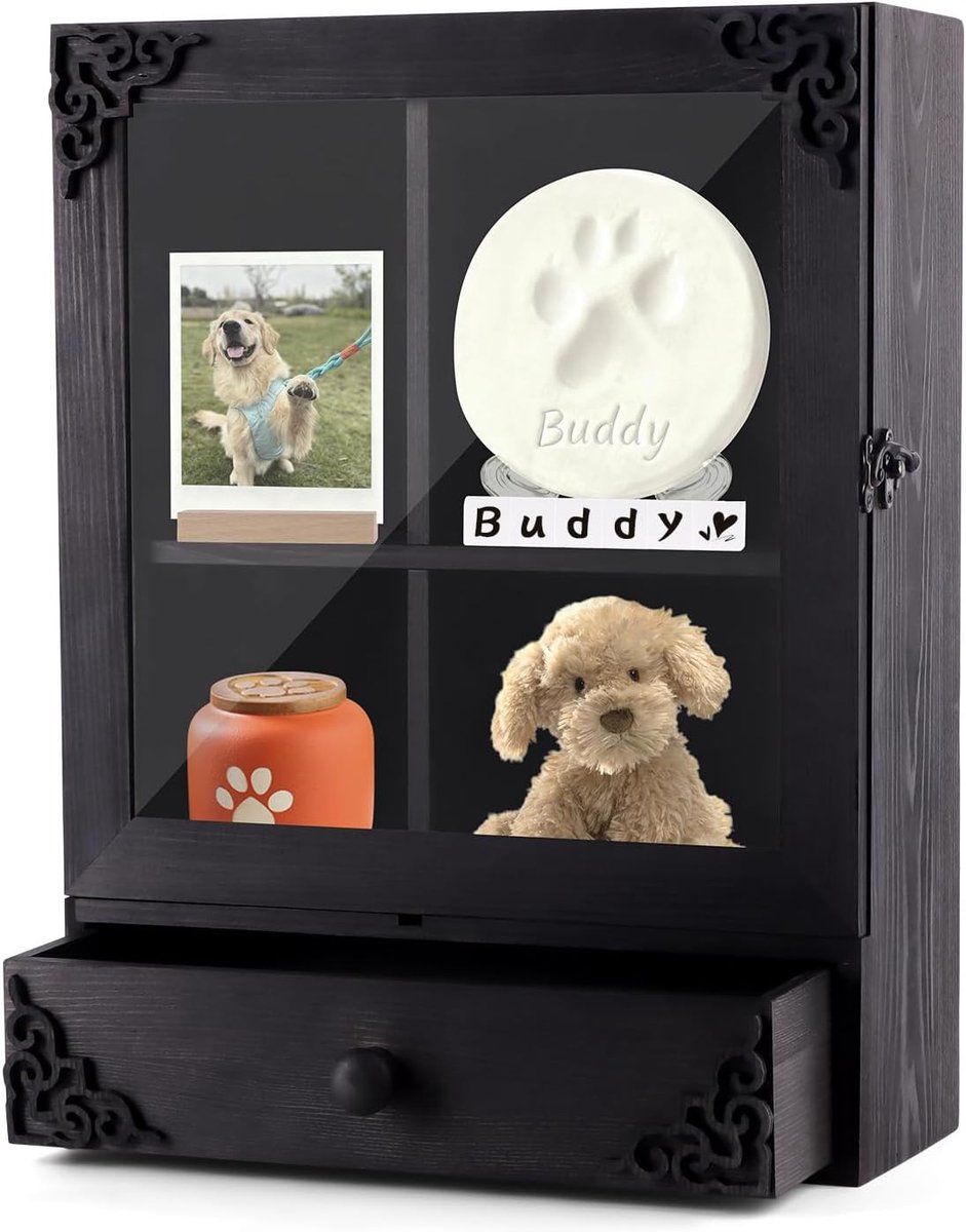 herdenkingsdoos voor huisdieren met planken en lade, herdenkingsgeschenken voor de as van overleden huisdieren, honden en katten, herinnering aan overleden huisdieren, aandenken