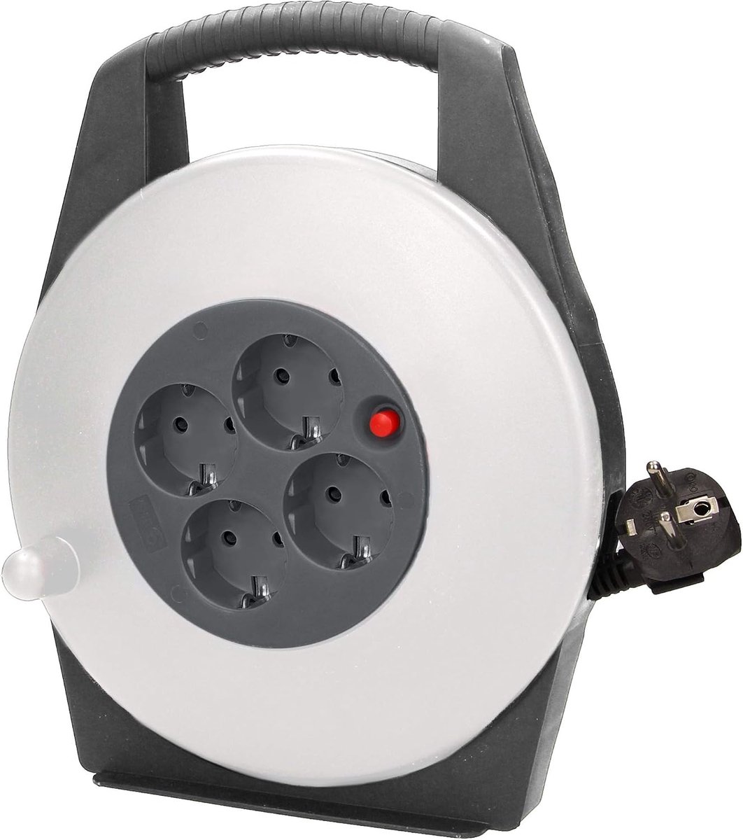AE-13113 (GS)/G Mini Kabelhaspel 10m met 4 Stopcontacten - Statief en Kindveiligheidscontacten - 2300W/10A - 230V - 50Hz - Afmetingen 22,5 x 28 x 8 cm,wit