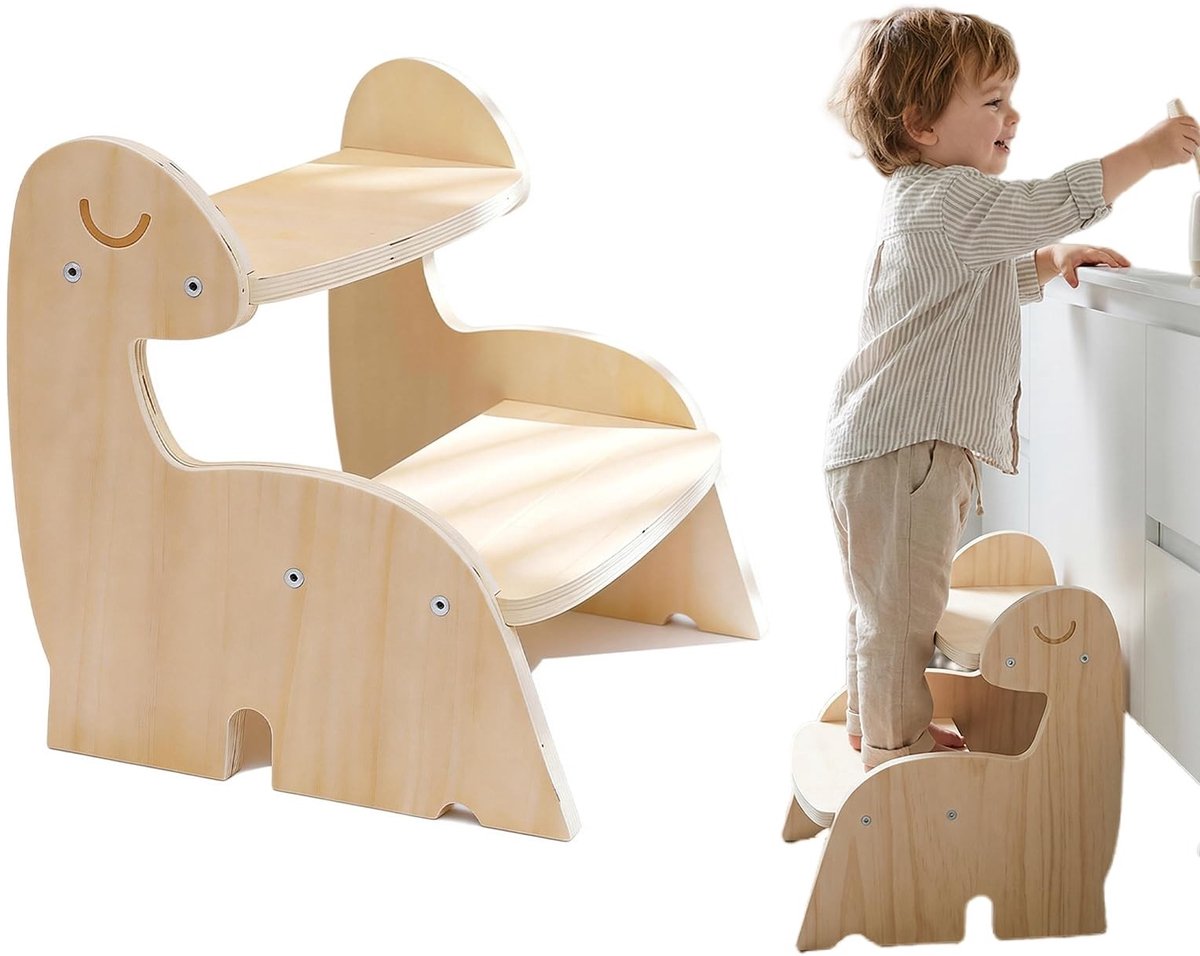 Omgoods - Ridstool voor Kinderen - Houten Leestool met Twee Treden voor Kinderen van 3 tot 6 Jaar
