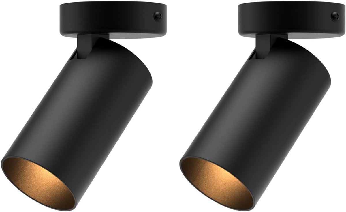 Plafondspots, 1 lamp, GU10, draaibare opbouwspot, ronde plafondspots, opbouw, verstelbaar, van metaal, 70 x 130 mm, zonder lampen, zwart, 2 stuks