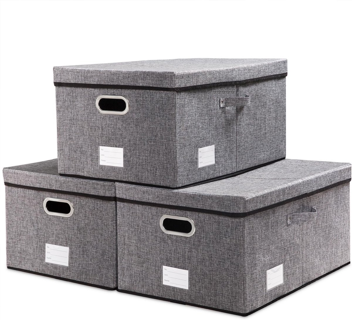 Grote opbergdozen met deksel,opbergdoos opvouwbare decoratieve,linnen stof organizer containers mand kubus met handgrepen,grijs [3 stuks]58x40x30cm