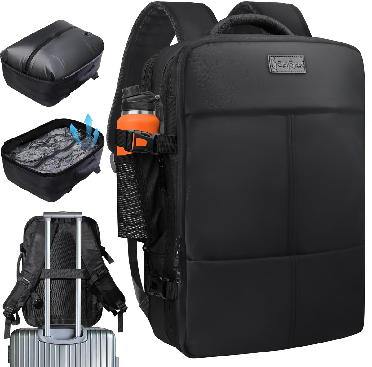 SnelShoppen - EASY SPEED Grote Reisrugzak 80L, Vacuümrugzak, Handbagage, Comprimeerbaar, Waterafstotend, TSA Diefstalbeveiliging, Uniseks, Zwart
