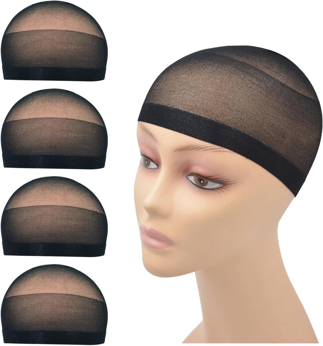 4 stuks pruikkapjes, stretch nylon pruikkouskousen voor vrouwen, mannen en kinderen (nylon pruikkapje, zwart)