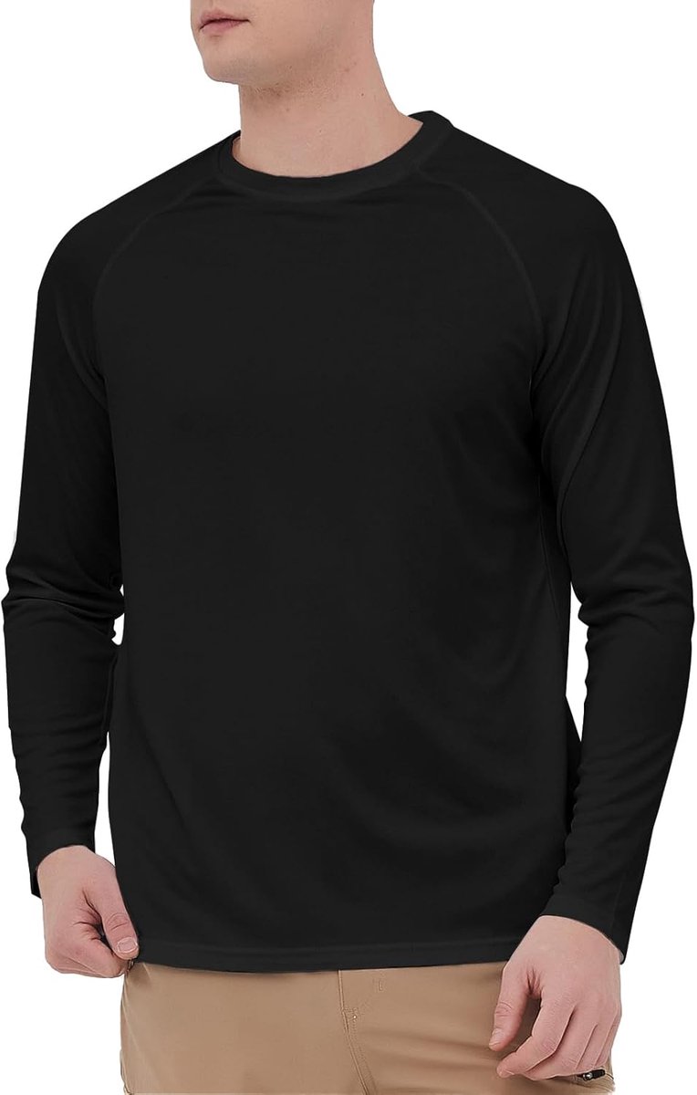Rashguard UV-shirts voor heren, lange mouwen, UPF 50+, zonbescherming, sportshirts, snel drogende, ademende tops voor zwemmen, hardlopen en vissen (zwart, L)