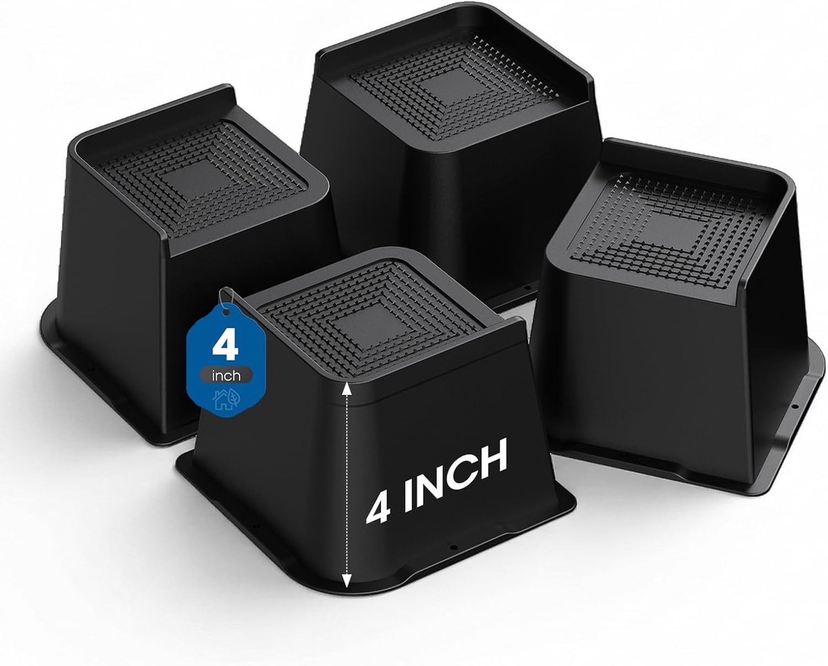10 cm, L-vormige bedverhoging, heavy duty ondersteuning tot 2722 kg, extra grote bedlifts voor bed, banken, tafels, sofa, bureaus (zwart, 10cm-4 stuks)