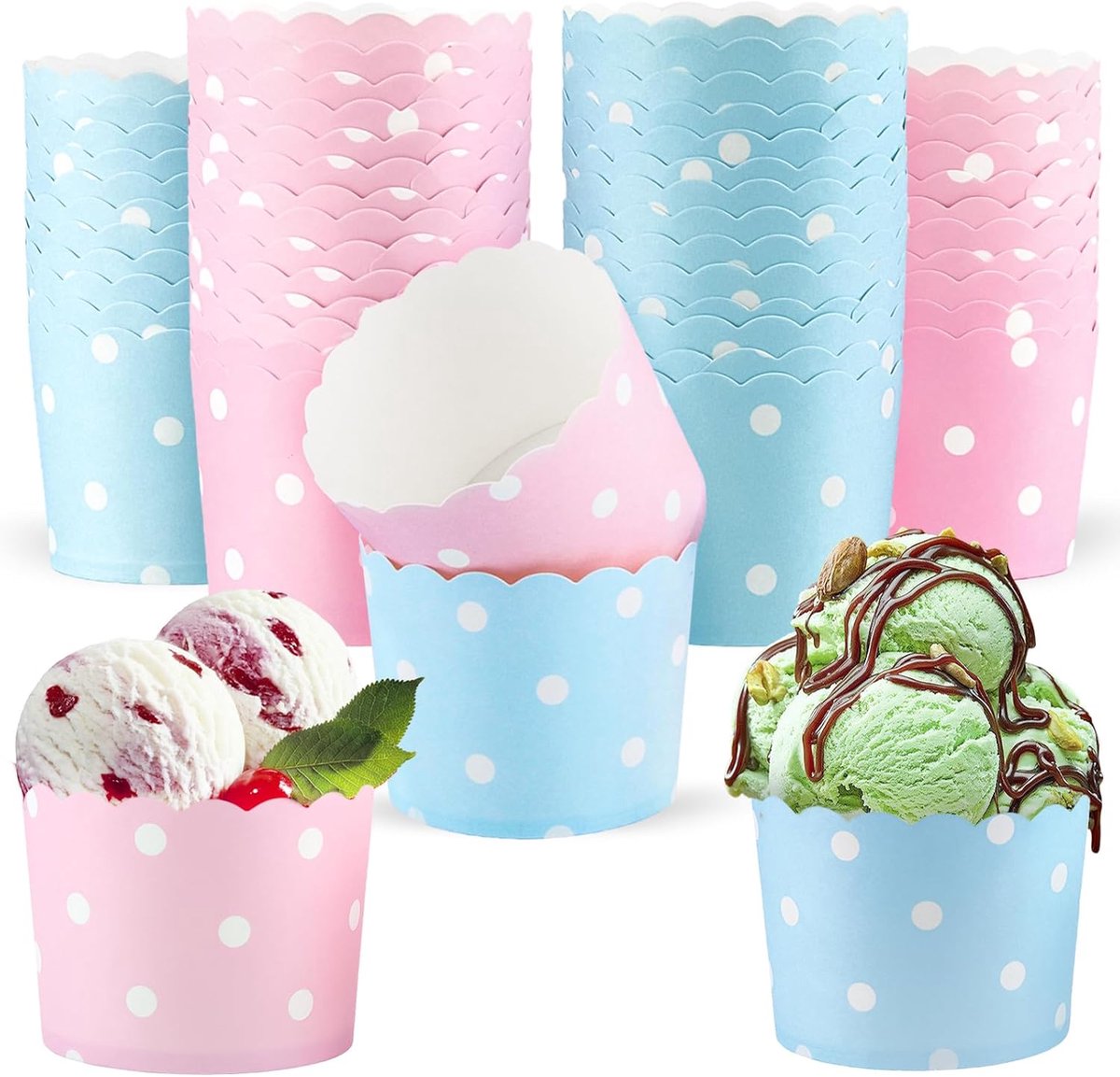 50 stuks kartonnen ijsbekers, CIYIN cupcake-vormpjes, papieren muffinvormpjes, papieren muffinvormpjes, ijsbekers van papier, wafelbeker voor dessert, feest en gastronomie