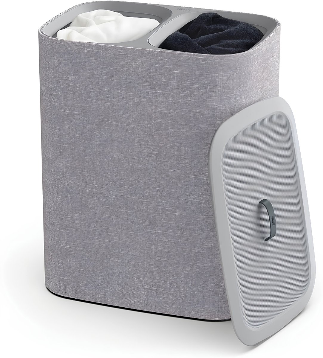Lìon® Wasmand - 90L - Wasmanden - Wasbox - 2 Afneembare Waszakken met Handvatten - Grijs - 10cm x 56cm x 71cm