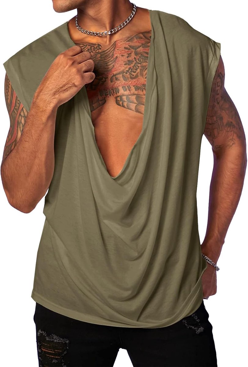 Tanktop Heren Mouwloos Diepe V-hals T-shirt Mannen Zomer Vrije Tijd Los Zandstrand Tops