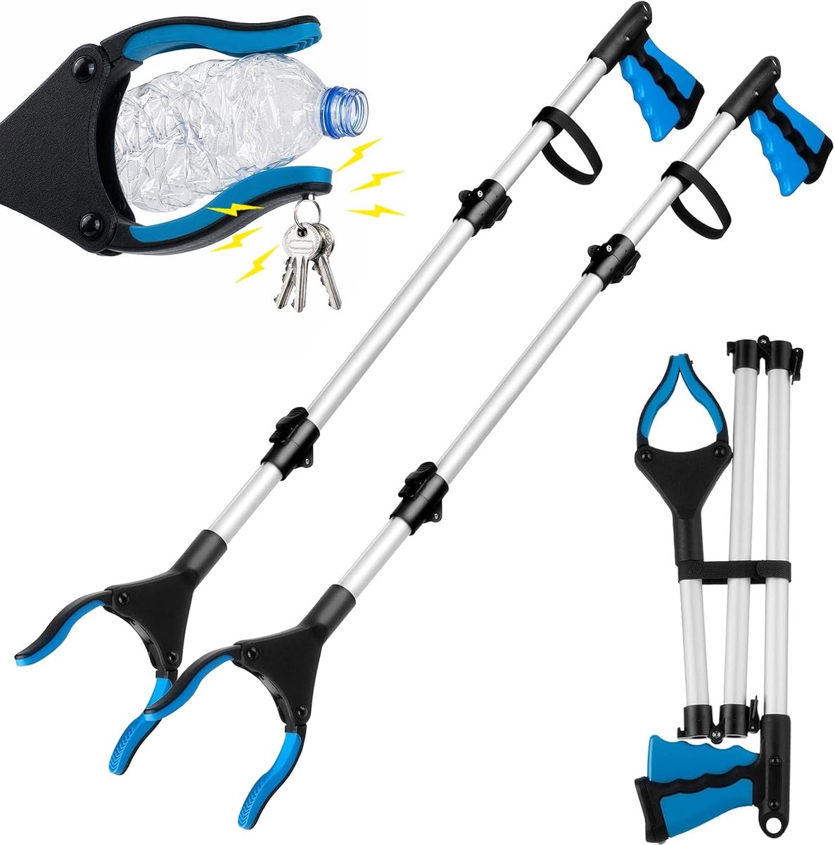 2 stuks 110 cm opvouwbare grijper om op te tillen, aluminium grijptang voor senioren met 360° draaibare kop, vuilnisgrijper met magnetische punten, geschikt voor oudere mensen, gehandicapten