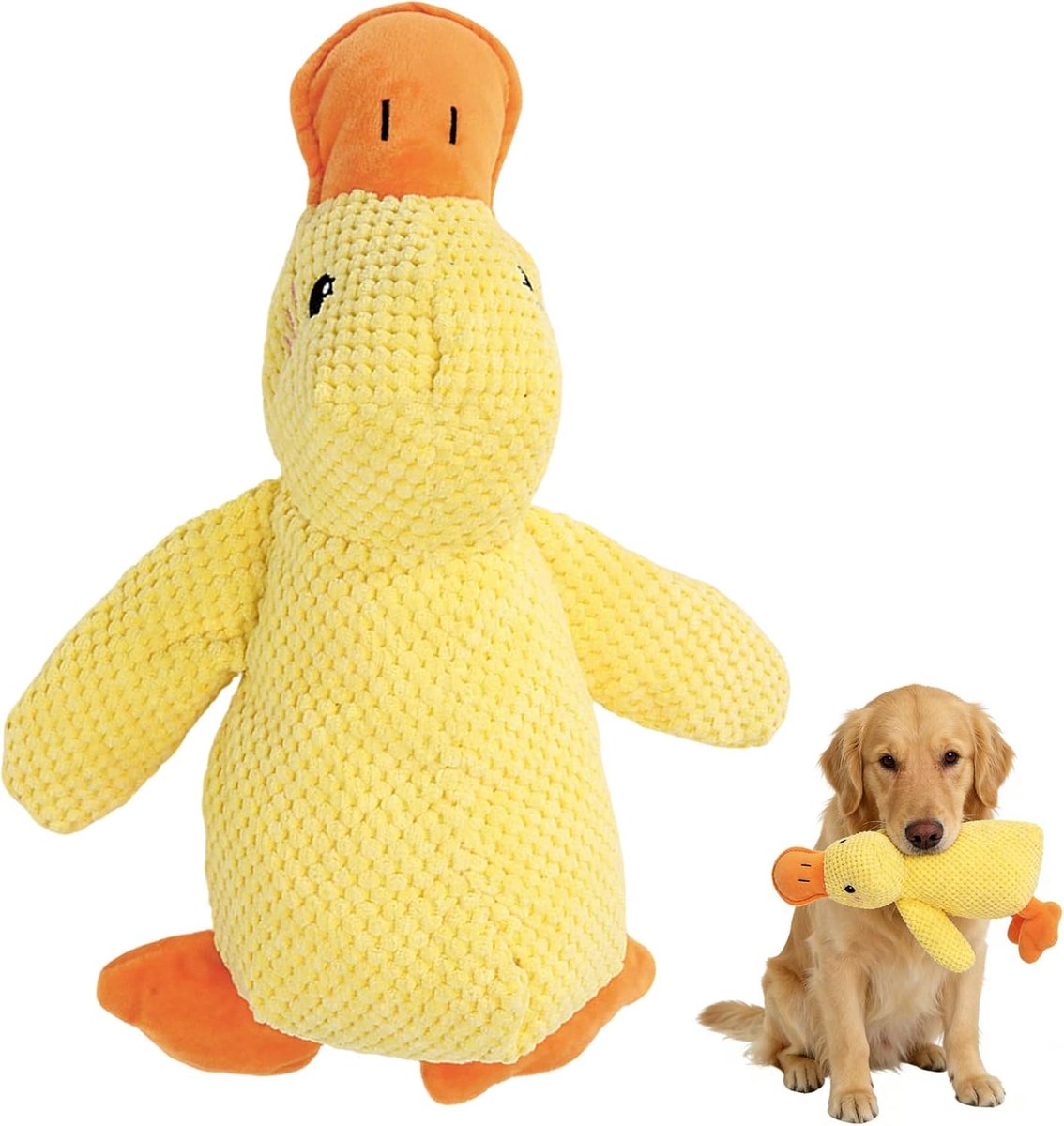 Eend hondenspeelgoed, hondenspeelgoed, eend, 25 x 22 cm, anti-stress-eend voor honden, gesimuleerd piepgeluid, knuffeldier voor honden, interactief voor kleine huisdieren, trekken, kauwen en