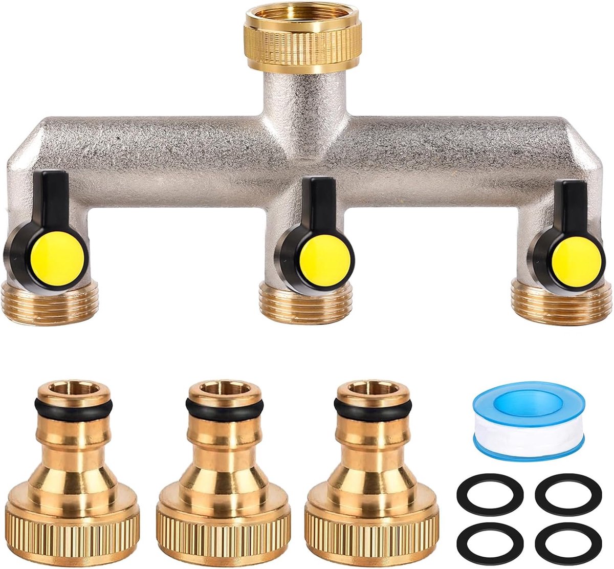 3-weg waterverdeler 3-weg verdeler water, waterverdeler 3-weg 3/4 inch wateraansluiting verdeler kraan verdeler van messing, voor 3 apparaten/tuinslangen