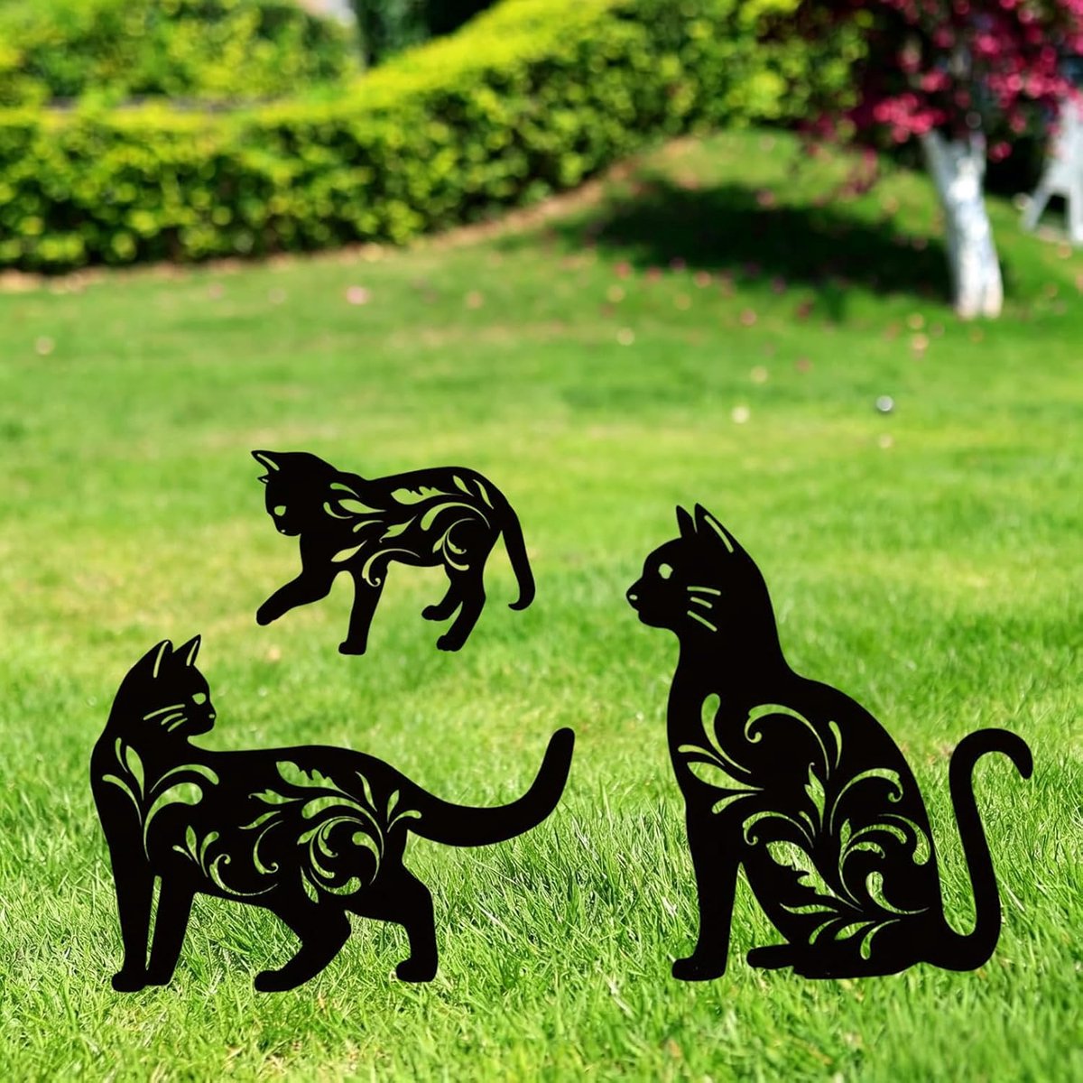 metalen stangen voor honden, 2 stuks, zwarte hondenfiguren, voor achtertuin, tuin, gazon, buitendecoratie, geschenken voor hondenliefhebbers (zwarte kat 3 A)