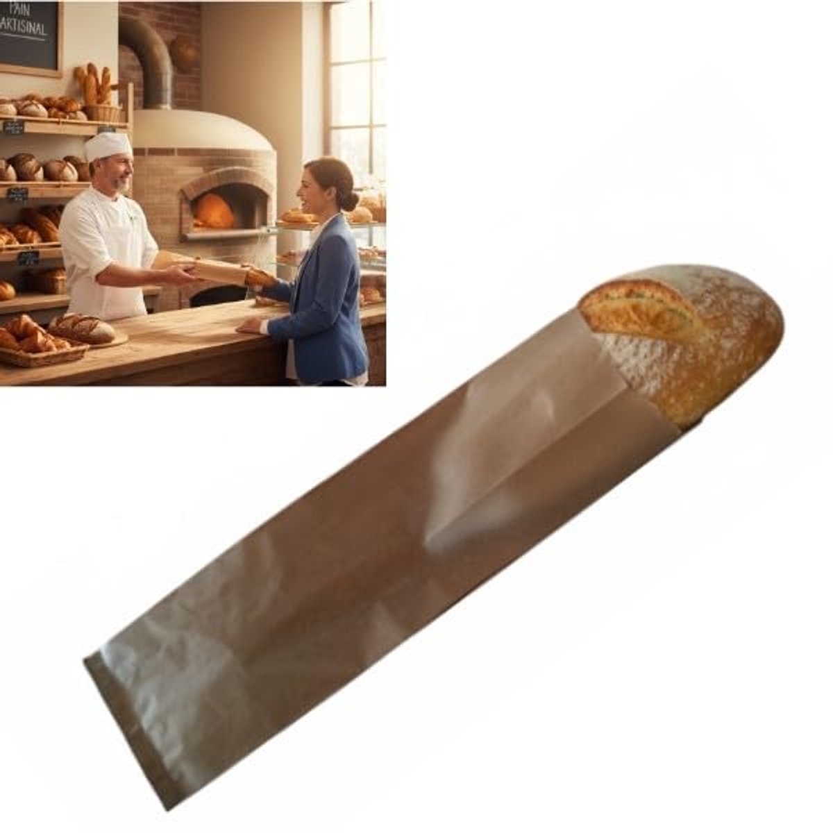 Omgoods - 100 Kraftpapier Broodzakken in Diverse Maten voor Baguettes