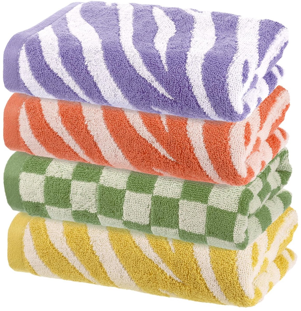 Omgoods - Set van 4 Zachte Handdoeken in Kleurrijke Tijgerprint, 33x74 cm