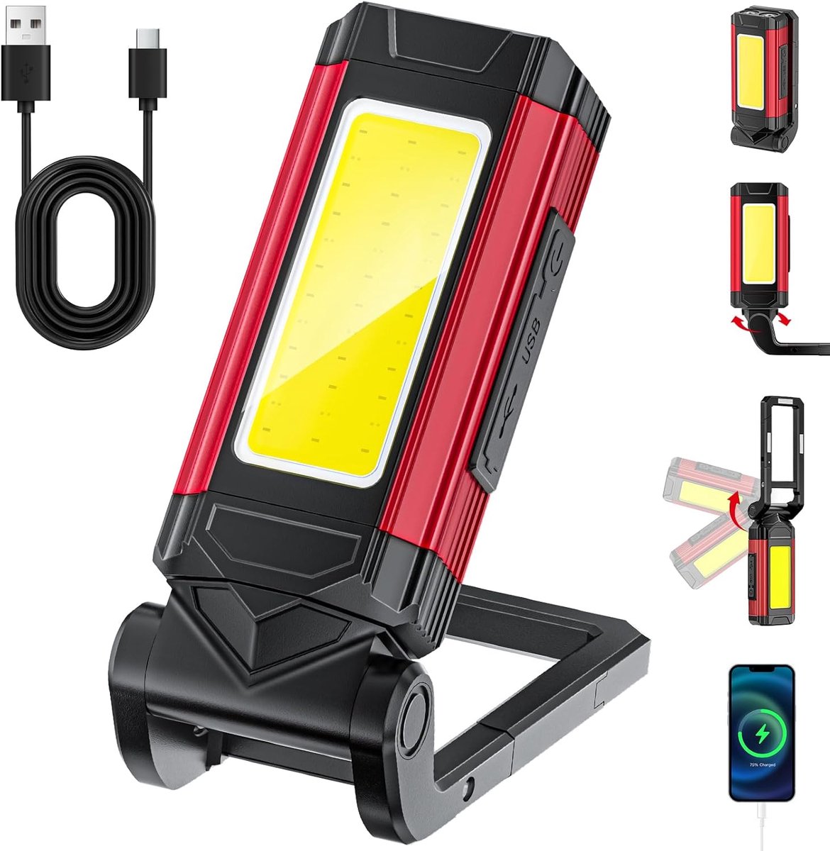 Led-werklamp, 7 modi, waterdicht, werkplaatslamp, led, 2800 mAh, 360 graden, werklamp, handlamp, werkplaats, zaklamp, werkplaats, voor autoreparatie, werkplaats, camping