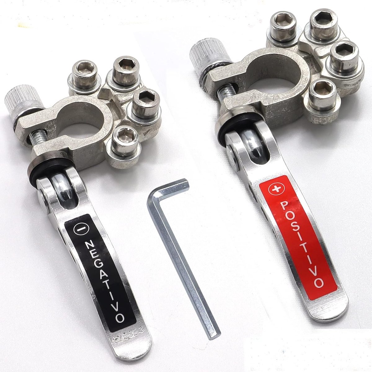 2 stuks 12 V 4-weg accuklemmen, autoaccu, poolklemmen, snelsluiting, veilig geklemd, accuklemmen, poolklemmen, messing voor personenauto's, bestelwagens, schepen