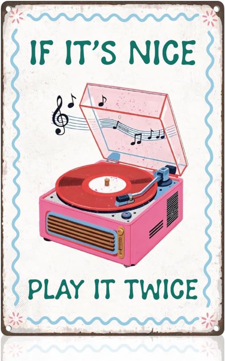 draaitafel tinnen bord retro metalen wanddecoratie 20 x 30 cm platenspeler muziek muurkunst poster voor thuis koffiecafés badkamer kantoor clubs decor cadeau