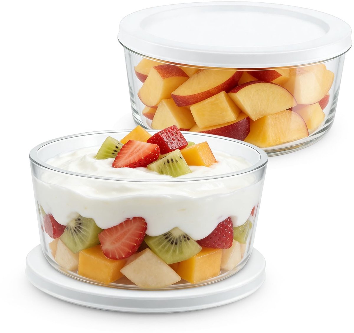Omgoods - Set van 2 Glazen Yoghurtcontainers met Deksel - 950ml per Container