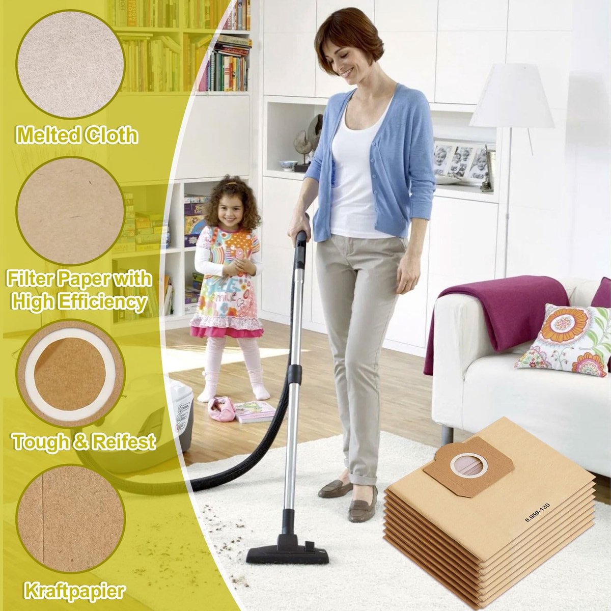 Omgoods - 12 Stuks Papieren Filterzakken voor WD3 Stofzuigers