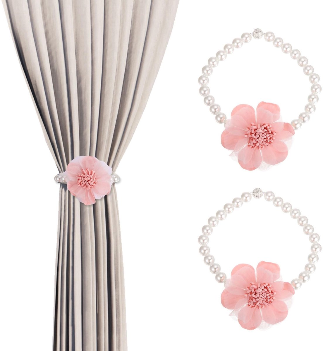 Omgoods - Bloem Magnetische Gordijn Tiebacks - 2 Stuks Roze