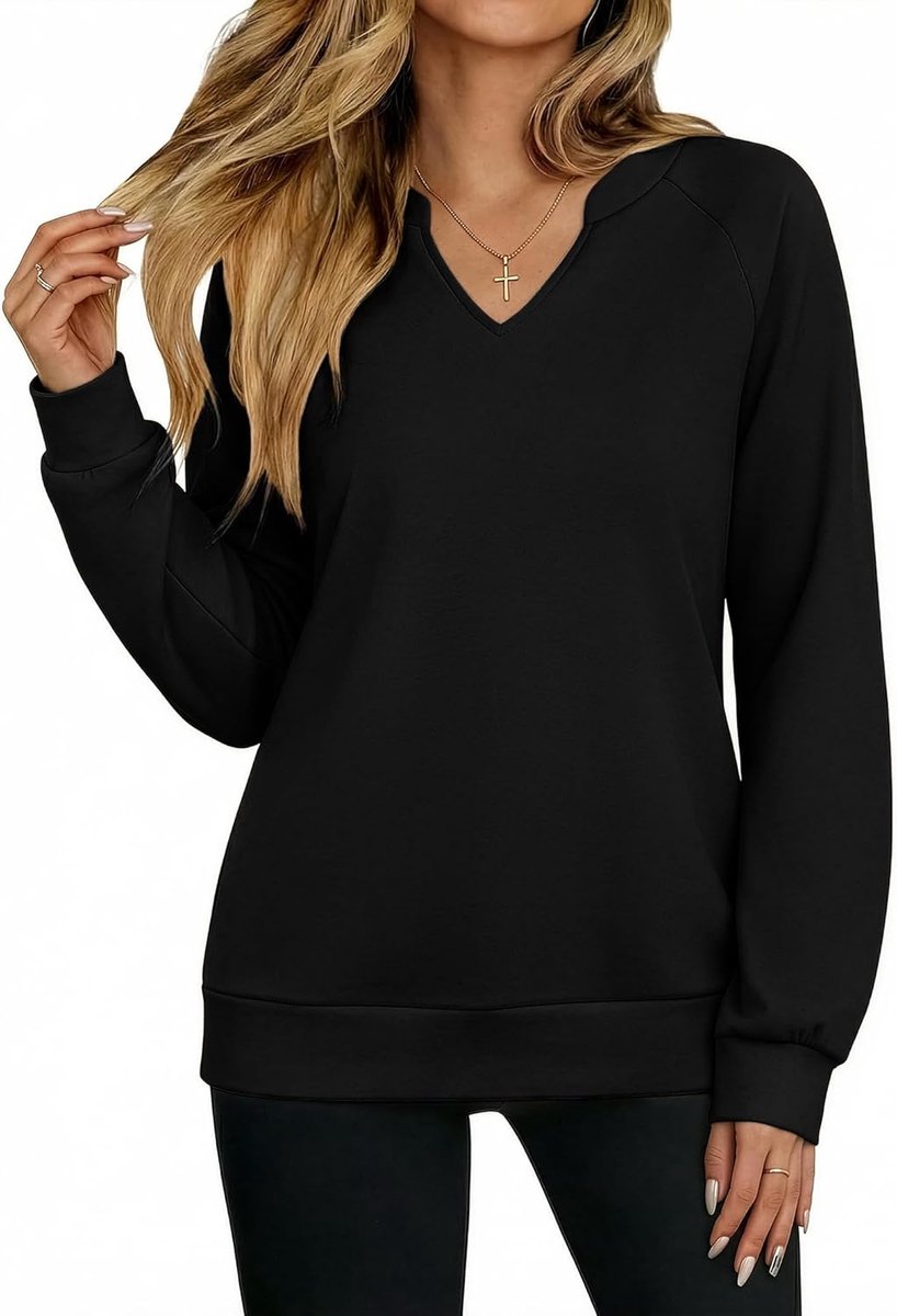 Sweatshirt voor dames, zonder capuchon, lange mouwen, V-hals, elegant, casual, chique, trui