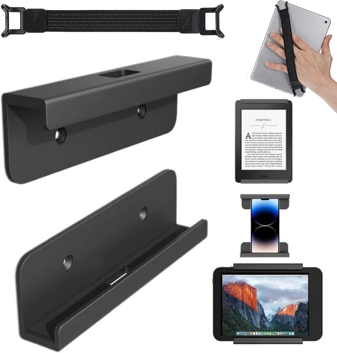 Universele wandhouder voor tablet, mobiele telefoon, e-reader en afstandsbediening, houder om op de muur, tablet-wandhouder, compatibel met iPad, iPhone, Samsung, Xiaomi, Lenovo