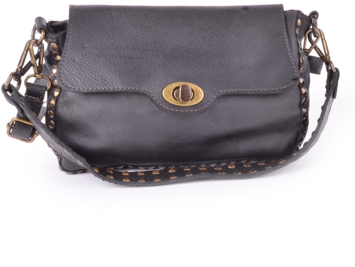 Giuliano gewassen lederen schoudertas Livia - Dames - Made in Italy - Zwart