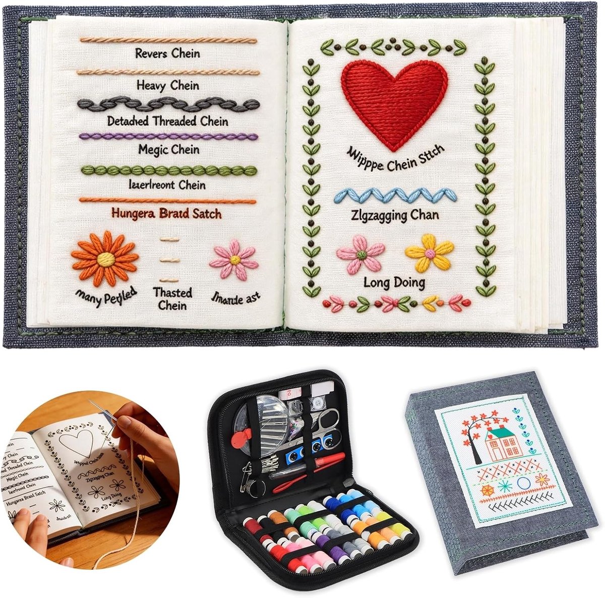 lafo Pipihome Stikboek met borduurwerk, creatieve borduurset voor beginners en volwassenen, doe-het-zelf borduurset, borduurboek om zelf te borduren, draagbaar borduurboek met stap-instructies voor