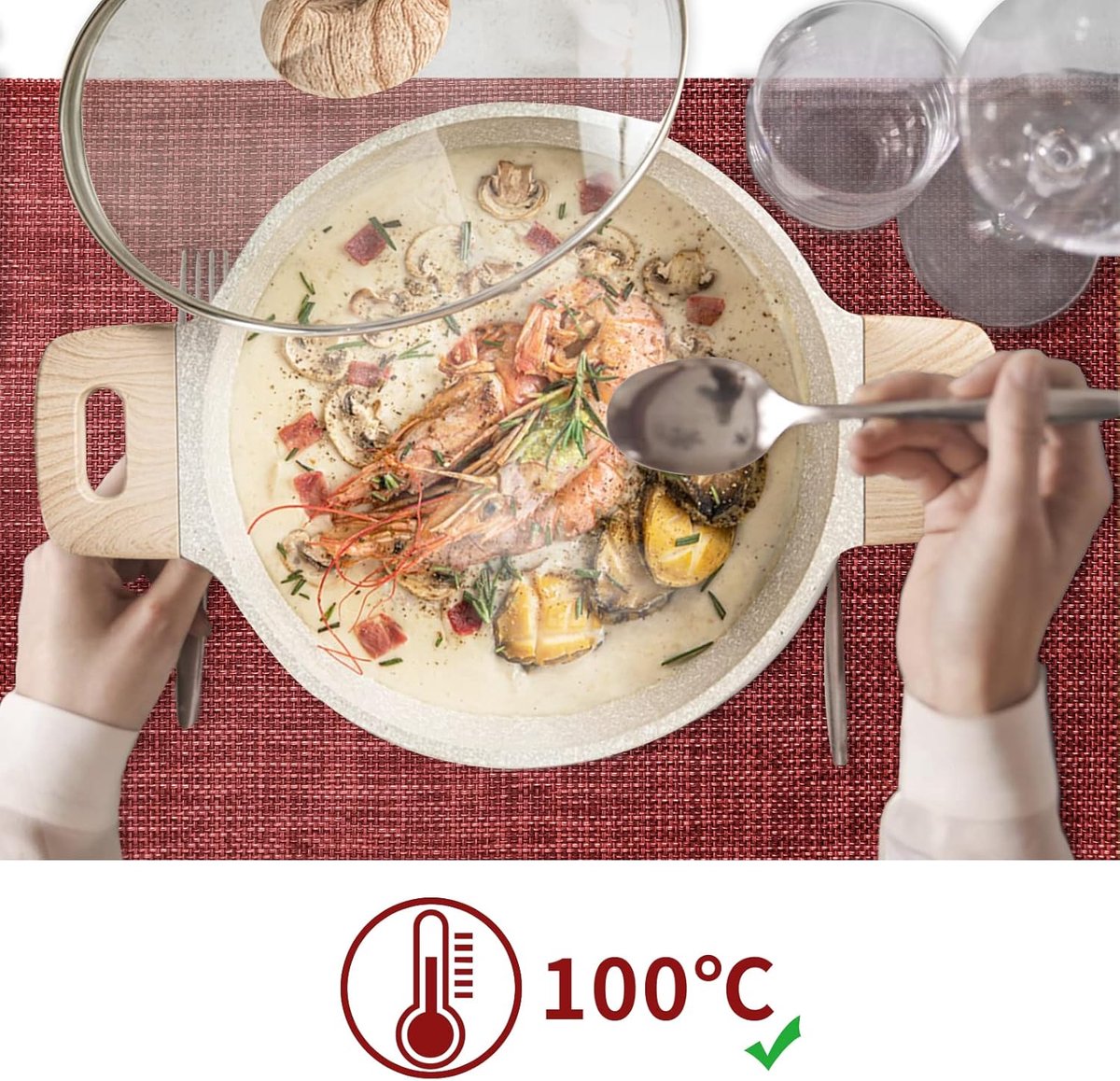 Placemats, set van 6 PVC Ontbijt Placemats, antislip, Hittebestendig, Voor de Keukentafel, Rood