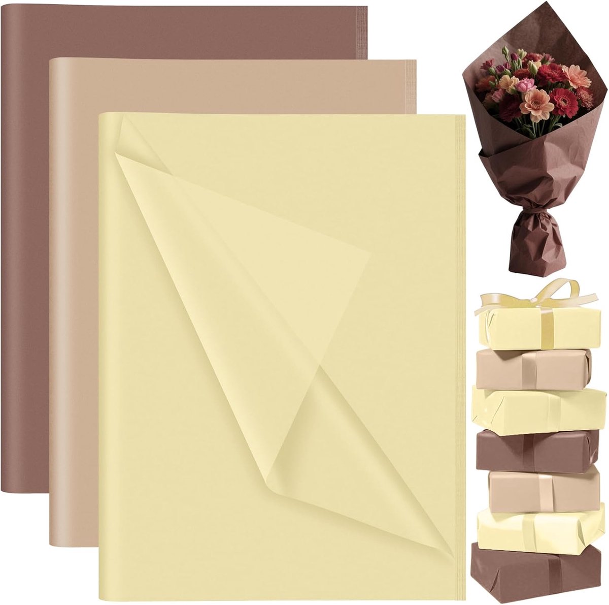 60 vellen bruin tissuepapier in bulk, cadeaupapier tissuepapier vellen voor verpakking verjaardagscadeaupapier verjaardagsbruiloft constructie feestdecoraties