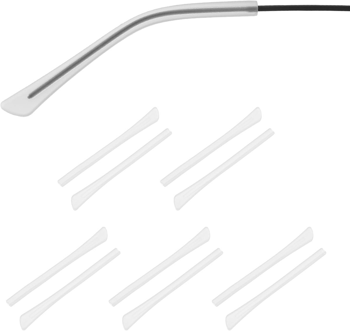 5 paar oogglas vervangende tempels, siliconen anti-slip briluiteinden, brilhouders, past 1 x 2 mm voor rechthoek, dunne metalen bril, zonnebril, tempel, helder