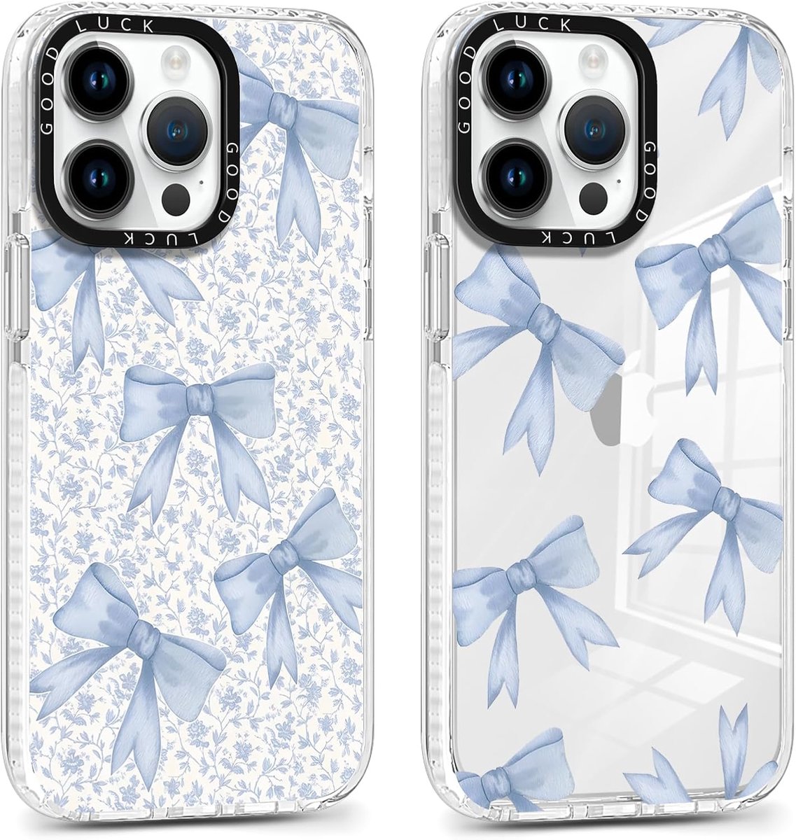 2 stuks transparante telefoonhoesjes voor iPhone 15 Pro Max 6,7 inch, esthetisch strikken, schattig patroon vrouwen meisjes, doorzichtige siliconen hoes beschermhoes voor iPhone 15 Pro Max 6,7
