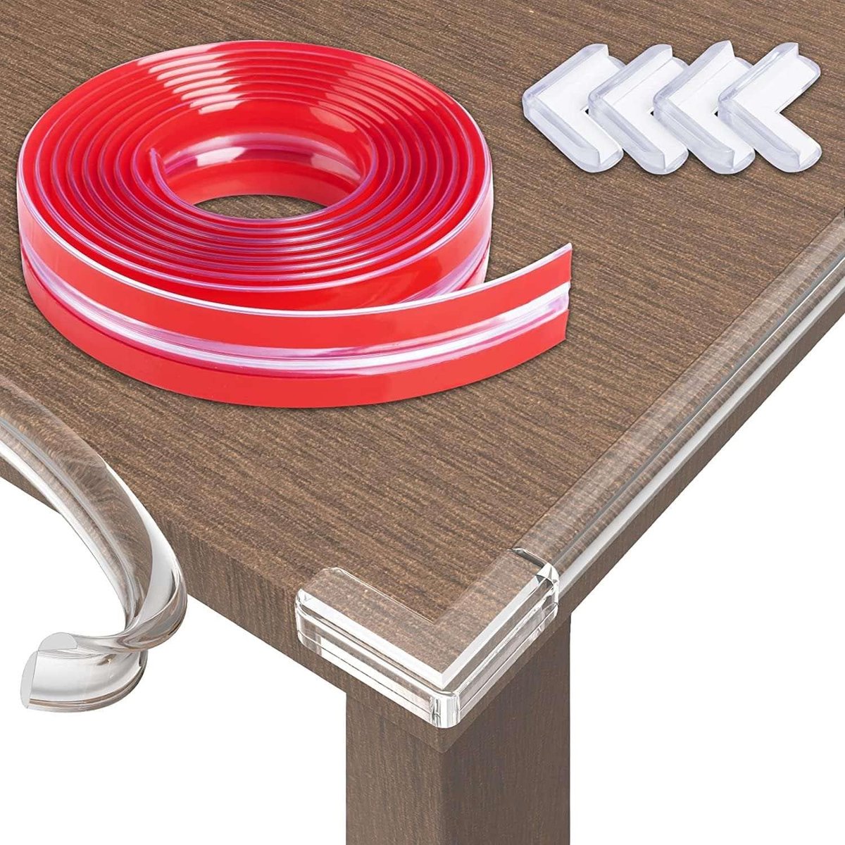 Beschermingsset voor hoeken en randen voor baby's, 6 + 8 hoekbeschermers, kinderbeveiliging, tafelhoek, hoekbescherming, pvc, transparante hoekbescherming + 2 primers (zelfklevend)