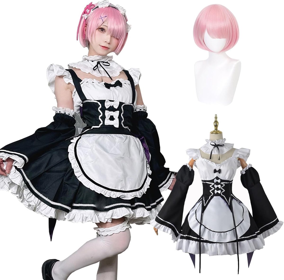 Anime Ram Rem Cosplay kostuum Emilia Outfit Re Life In A Different World From Zero Maid jurk uniform complete set carnaval jurk up pak met pruik voor vrouwen meisjes