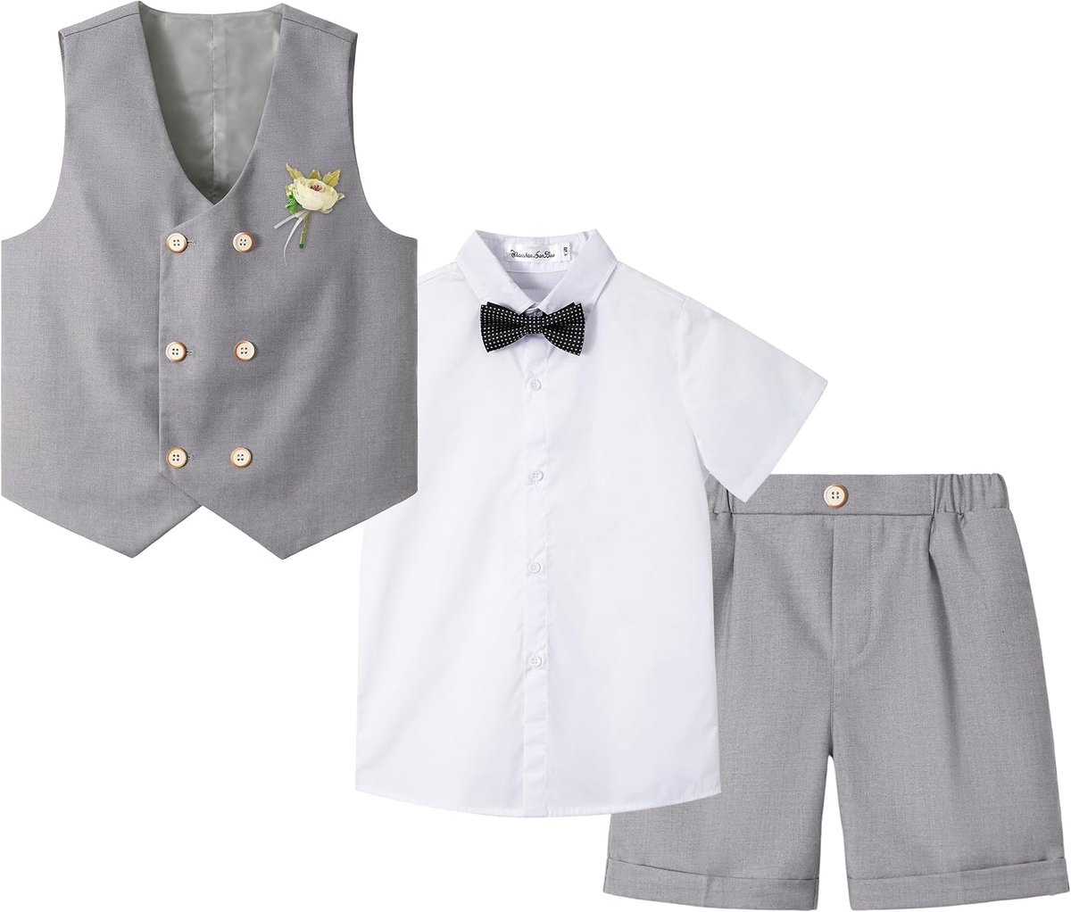 Jongens zomer kort pak, double-breasted gilet set, kinderen verjaardag gelegenheidskleding 2-13 jaar