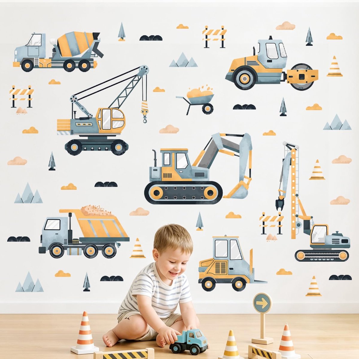 Omgoods - Muurstickers Voertuigen voor Kinderkamer - Bouwplaats Decoratie