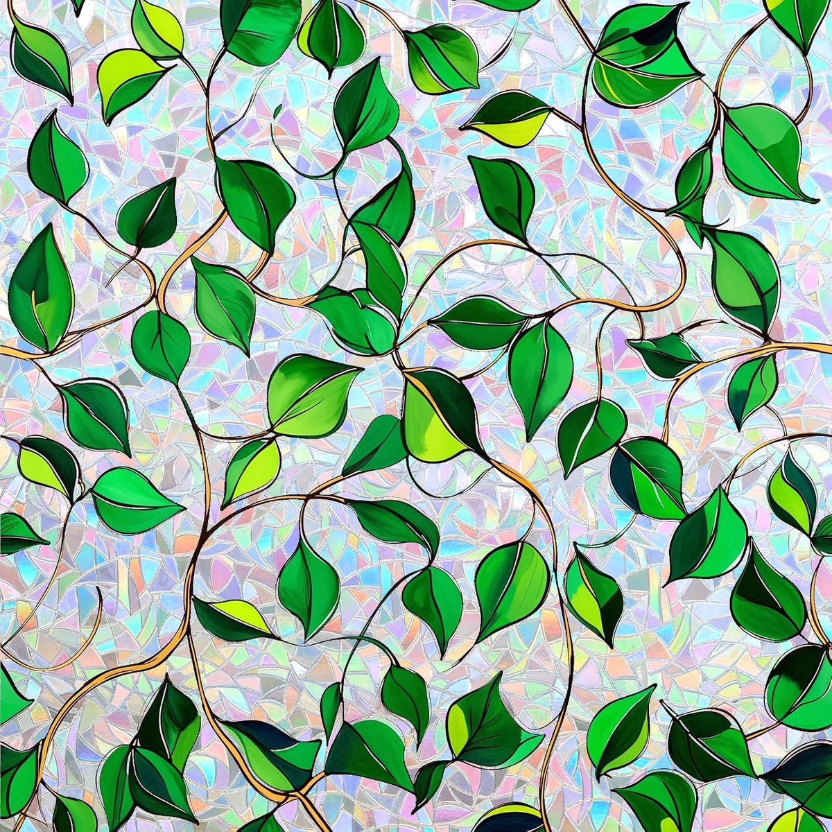 Raamfolie anti Inkijk, Privacyfolie met Regenboogeffect 3D, anti-UV Statische Kleeflaag, Decoratieve voor Woonkamer Keuken Kantoor, Groen Bladpatroon, 44,5 x 200 cm