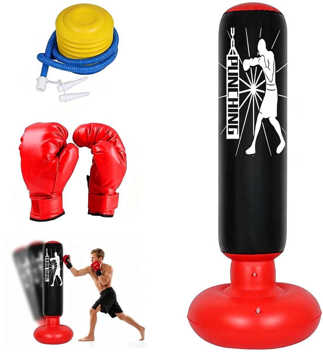 Omgoods - 160 cm Inflatable Punching Bag met Handschoenen en Pomp - Voor Kinderen 3-12 Jaar