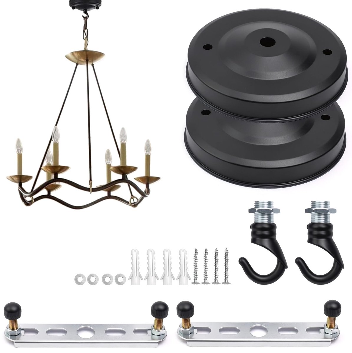 Omgoods - Set van 2 Zwarte Plafondrozetten Ø 110 mm voor Lampophanging
