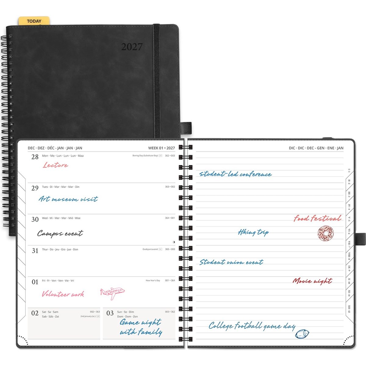 Omgoods - Agenda 2027 A4 Spiraalboek - Weekplanner Zwart