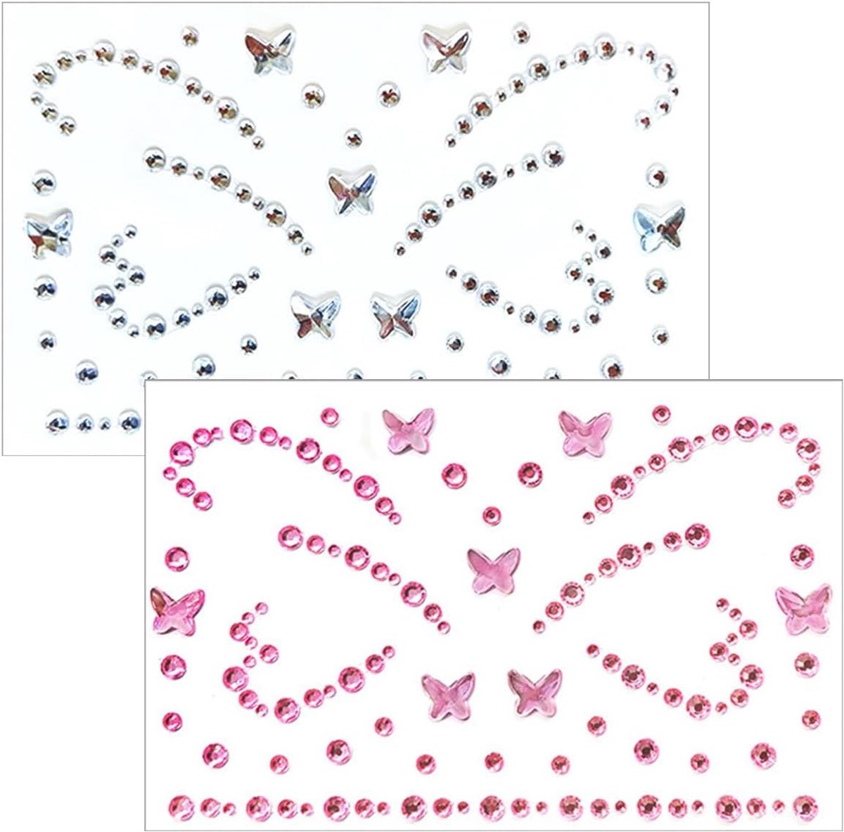 gezichtsstickers, set van 2 glitters, prachtige strassteentjes, zelfklevend, voor carnaval, muziekfestival, Halloween, feest (roze + zilver)