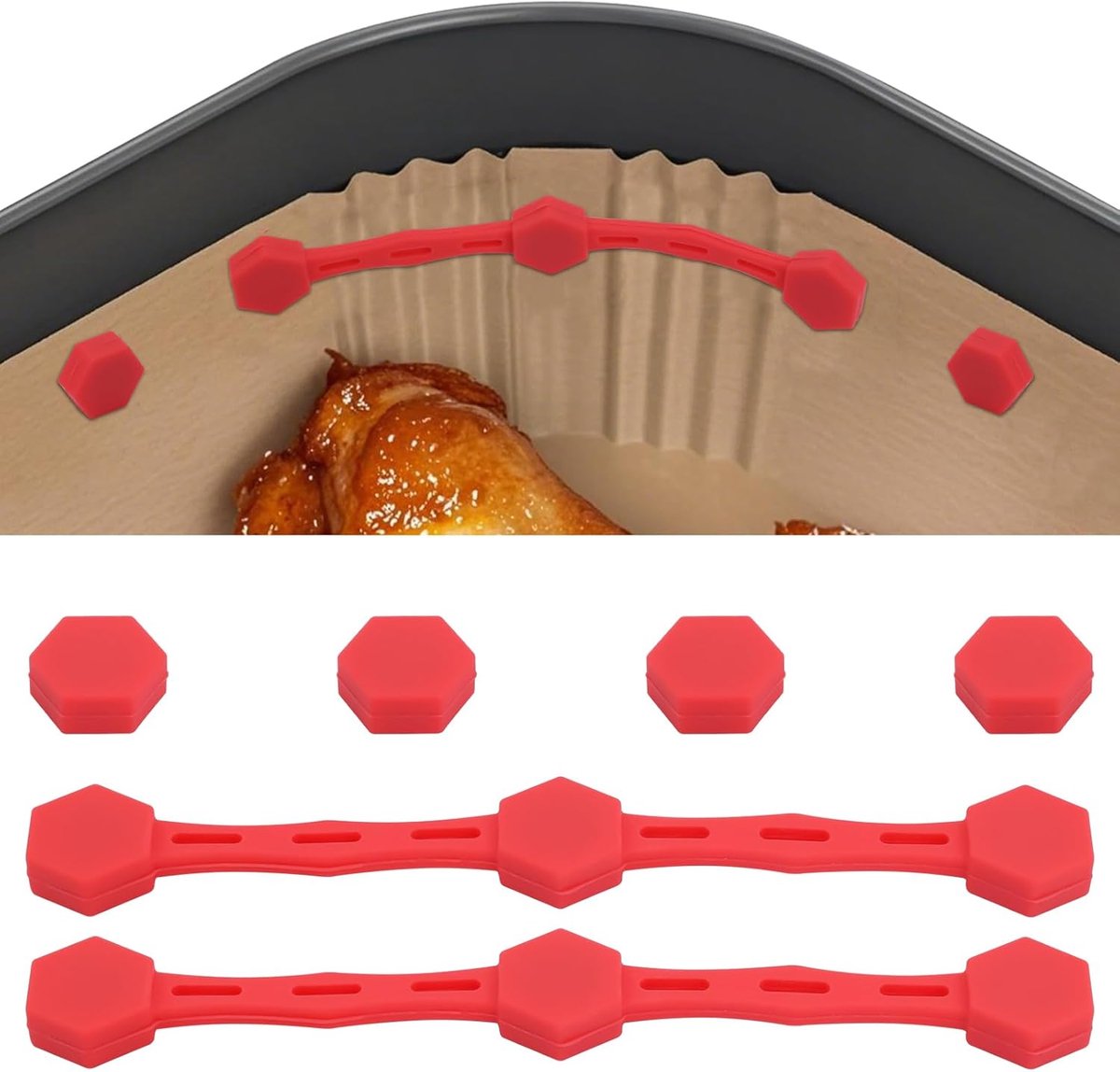 2 Sets Airfryer Magneet Siliconen Gesp, Airfryer Magneten voor Bakpapier Siliconen Magnetische Gesp Voorkom Papierverbranding Keukenaccessoires (Rood)